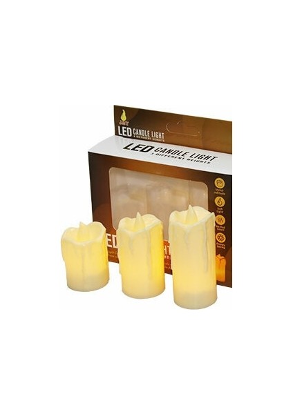 CLZ174 Alevli LED Mum Hareketli Alev Görünümlü Dekoratif Mum - 3lü Set (Orta Boy)