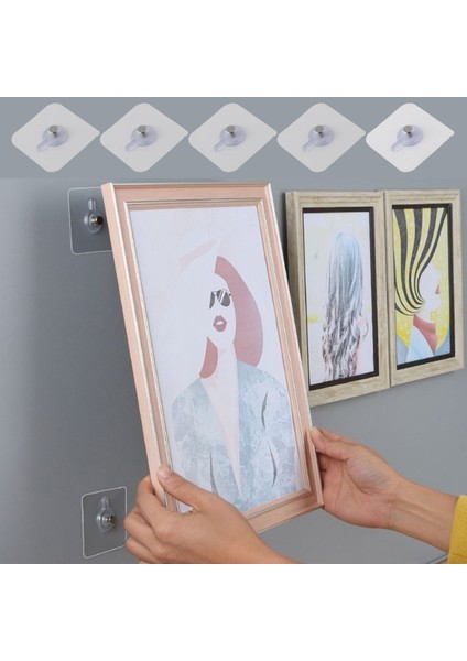LISINYA174 5 Li Yapışkanlı Mutfak Banyo Raf Tutucu Askı Pin Çerçeve Çok Amaçlı Askısı