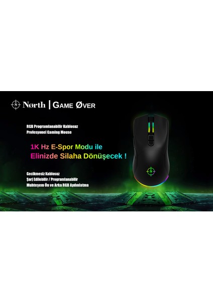 Game Over Rgb Wireless Kablosuz Şarjlı 10.000 Dpı Profesyonel Gaming Oyuncu Mouse