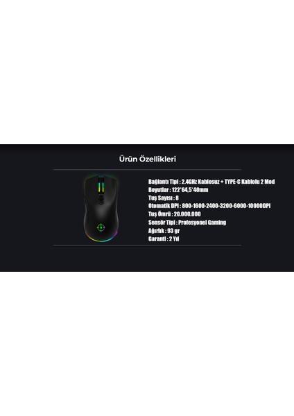 Game Over Rgb Wireless Kablosuz Şarjlı 10.000 Dpı Profesyonel Gaming Oyuncu Mouse