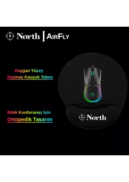 Airfly Premium Quality Bilek Destekli Gaming Oyuncu Mouse Pad - Siyah