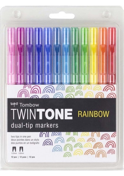 : Twin Tone Markör Seti : 12 Renk (Gökkuşağı Renkleri)