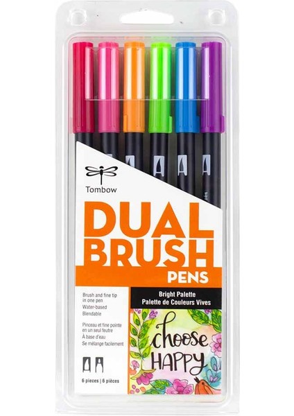 : Ab-T Dual Brush Pen Grafik Kalemi Seti : 6 Renk (Parlak Renkler)