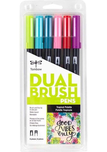 : Ab-T Dual Brush Pen Grafik Kalemi Seti : 6 Renk (Tropikal Renkler)