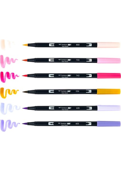 : Ab-T Dual Brush Pen Grafik Kalemi Seti : 6 Renk (Romantik Renkler) fiyatları