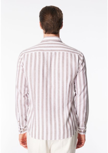 Slim Fit Gömlek Yaka Çizgili Beyaz - Kahverengi Erkek Gömlek CE923SS Gömlekbeyaz-Kahve fırsatları