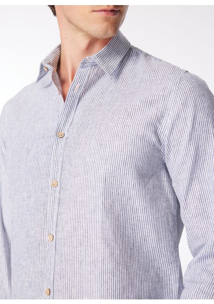 Slim Fit Gömlek Yaka Çizgili Lacivert - Beyaz Erkek Gömlek CE921SS Gömleklacivert-Beyaz fırsatları