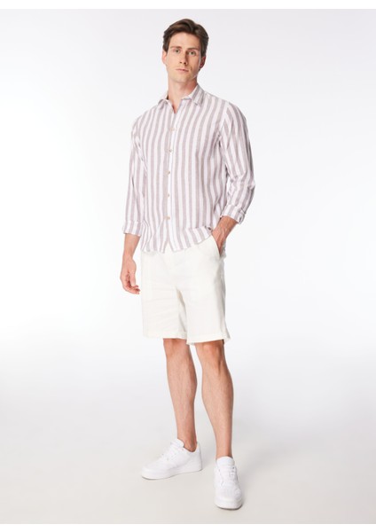 Slim Fit Gömlek Yaka Çizgili Beyaz - Kahverengi Erkek Gömlek CE923SS Gömlekbeyaz-Kahve fiyatları