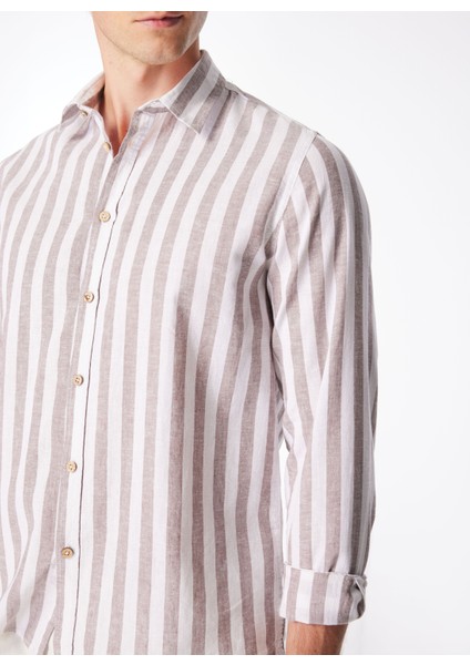 Slim Fit Gömlek Yaka Çizgili Beyaz - Kahverengi Erkek Gömlek CE923SS Gömlekbeyaz-Kahve indirimleri