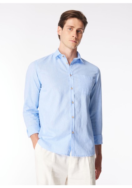 Slim Fit Gömlek Yaka Mavi Erkek Gömlek CE925SS Gömlekmavi