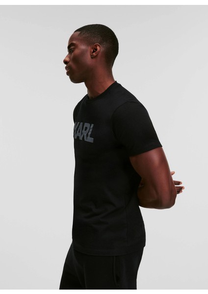 Bisiklet Yaka Baskılı Siyah Erkek T-Shirt 241M2102999