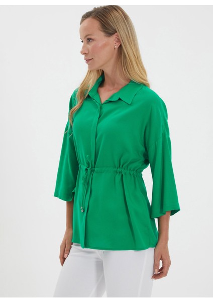 Gömlek Yaka Düz Yeşil Kadın Bluz 24YSL8763 fiyatları