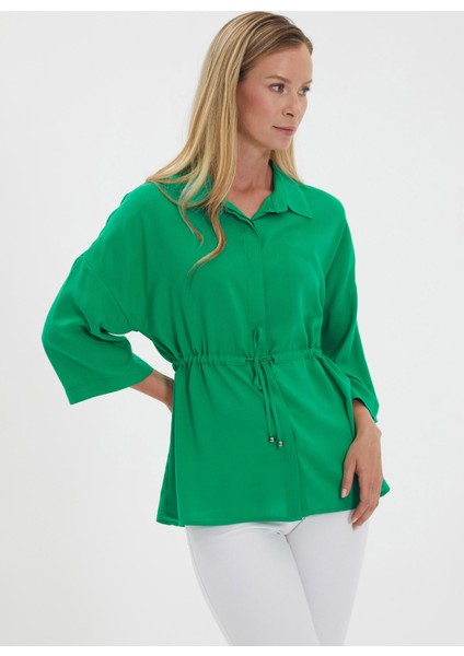 Gömlek Yaka Düz Yeşil Kadın Bluz 24YSL8763 modelleri