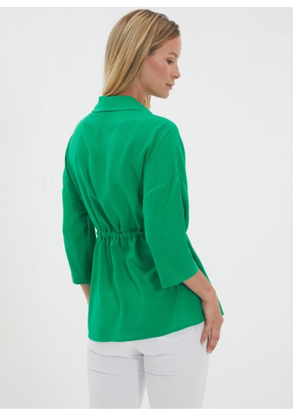 Gömlek Yaka Düz Yeşil Kadın Bluz 24YSL8763 fırsatları