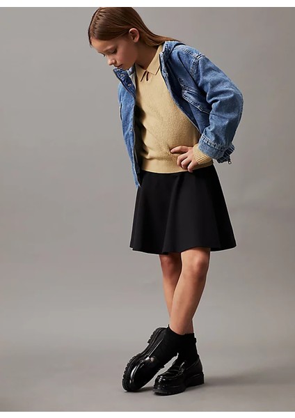 Lastikli Bel Kloş Siyah Düz Diz Üstü Kadın Etek IG0IG02521BEH