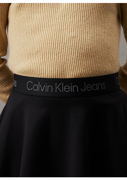 Lastikli Bel Kloş Siyah Düz Diz Üstü Kadın Etek IG0IG02521BEH fiyatları