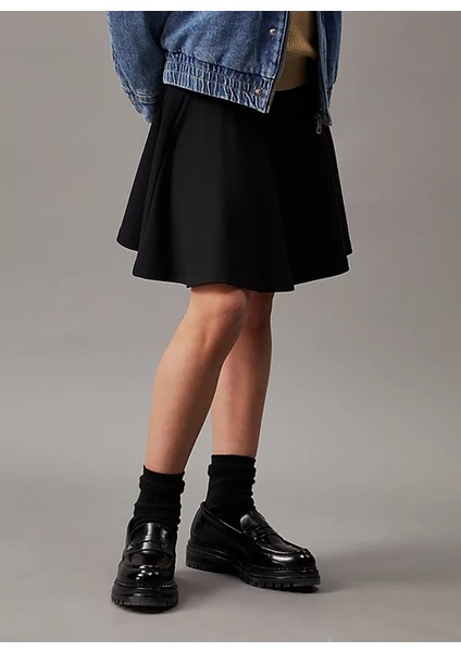 Lastikli Bel Kloş Siyah Düz Diz Üstü Kadın Etek IG0IG02521BEH modelleri