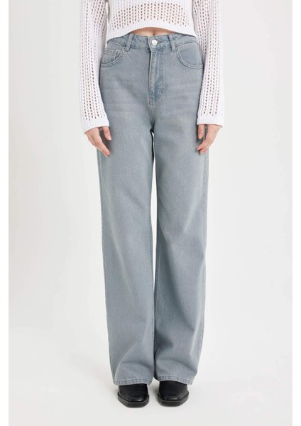 90's Wide Leg Yüksek Bel Uzun Jean Yıkamalı Pantolon C6189AX24AU