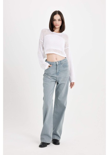 90's Wide Leg Yüksek Bel Uzun Jean Yıkamalı Pantolon C6189AX24AU