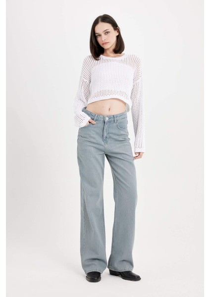 90's Wide Leg Yüksek Bel Uzun Jean Yıkamalı Pantolon C6189AX24AU