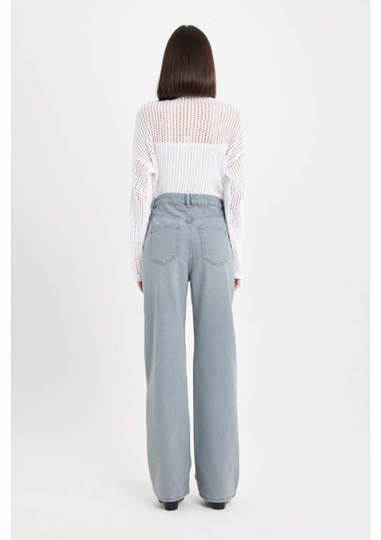 90's Wide Leg Yüksek Bel Uzun Jean Yıkamalı Pantolon C6189AX24AU