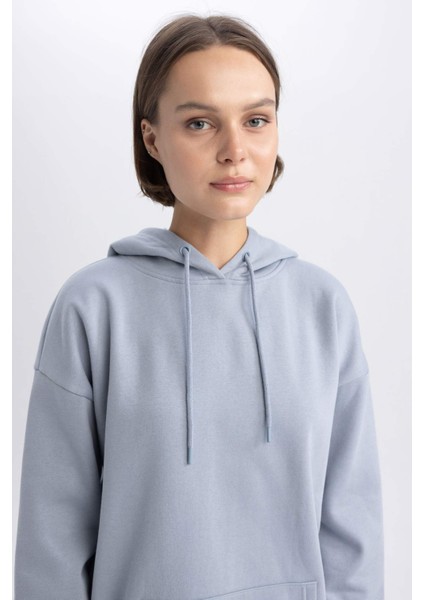 Oversize Fit Kapüşonlu Kalın Sweatshirt M3417AZ23WN fırsatları