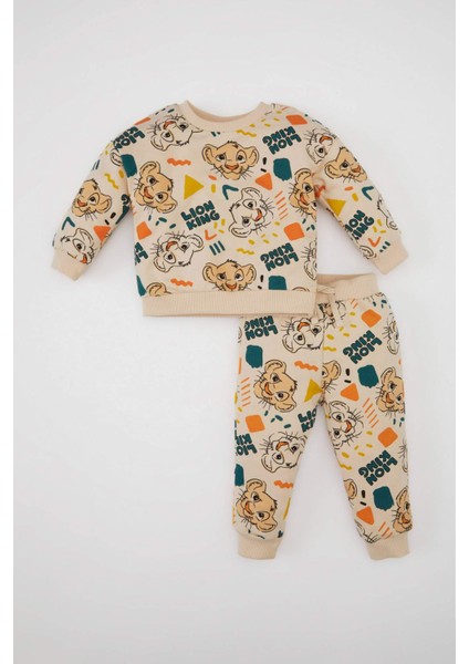 Erkek Bebek 2'li Takım Disney Lion King Bisiklet Yaka Sweatshirt Beli Lastikli Jogger Eşofman Altı D1891A524AU