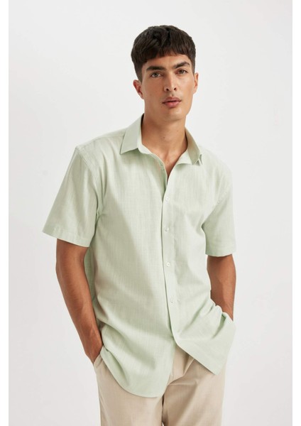 %100 Pamuk Regular Fit Yazlık Polo Yaka Basic Düz Kısa Kollu Gömlek D1057AX24AU
