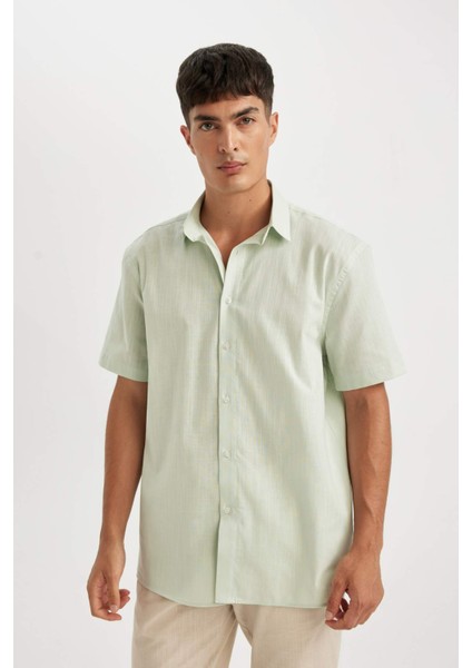 %100 Pamuk Regular Fit Yazlık Polo Yaka Basic Düz Kısa Kollu Gömlek D1057AX24AU