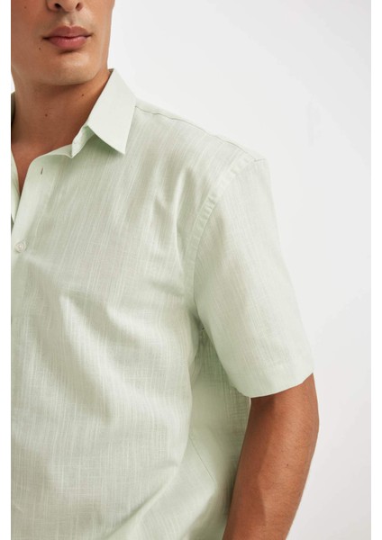 %100 Pamuk Regular Fit Yazlık Polo Yaka Basic Düz Kısa Kollu Gömlek D1057AX24AU