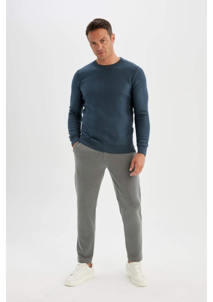 Standart Fit Normal Kesim Bisiklet Yaka Dokulu Triko Kazak C9618AX24AU fiyatları