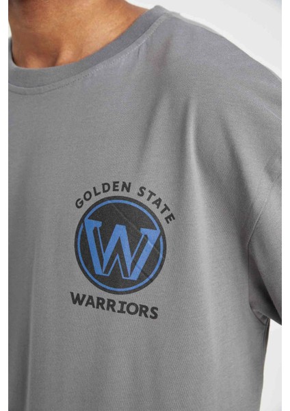 Fit NBA Golden State Warriors Oversize Geniş Kalıp Bisiklet Yaka Baskılı Pamuklu Kısa Kollu Tişört C9258AX24AU indirimleri