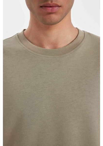Oversize Geniş Kalıp Bisiklet Yaka Kısa Kollu Basic Düz Ağır Kumaş Tişört X3926AZ24AU