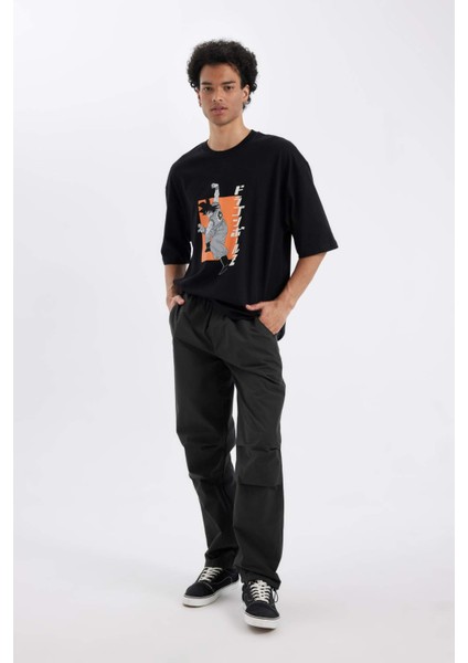 %100 Pamuk Dragon Ball Loose Fit Bisiklet Yaka Sırt Baskılı Kısa Kollu Tişört C6526AX24AU fiyatları