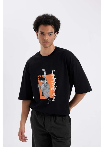 %100 Pamuk Dragon Ball Loose Fit Bisiklet Yaka Sırt Baskılı Kısa Kollu Tişört C6526AX24AU modelleri