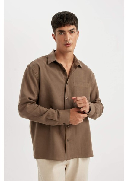 Regular Fit Basic Düz Pamuklu Uzun Kollu Gömlek D2619AX24AU