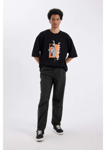 Antrasit Yazlık Jogger Pantolon Wide Leg Bol Rahat Kesim Paraşüt Beli Bağcıklı Geniş Bol Paça C9151AX24AU