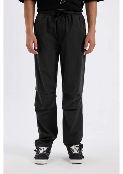 Antrasit Yazlık Jogger Pantolon Wide Leg Bol Rahat Kesim Paraşüt Beli Bağcıklı Geniş Bol Paça C9151AX24AU