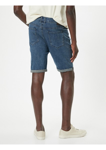 Slim Fit Kot Şort Yırtık Bermuda Cep Detaylı Katlı Paça Pamuklu fırsatları