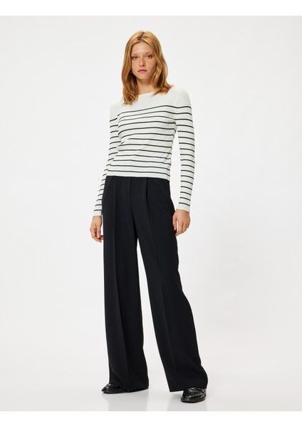 Fitilli Tişört Uzun Kollu Yuvarlak Yaka