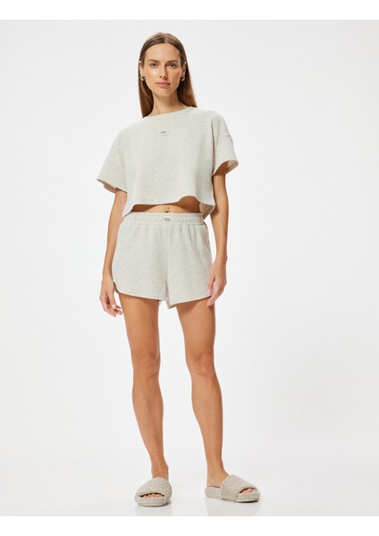 Dokulu Crop Pijama Üstü Kısa Kollu Bisiklet Yaka Rahat Kalıp fiyatları