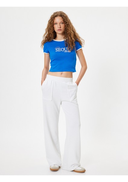 Slogan Baskılı Tişört Bisiklet Yaka Biyeli Kısa Kollu Slim Fit