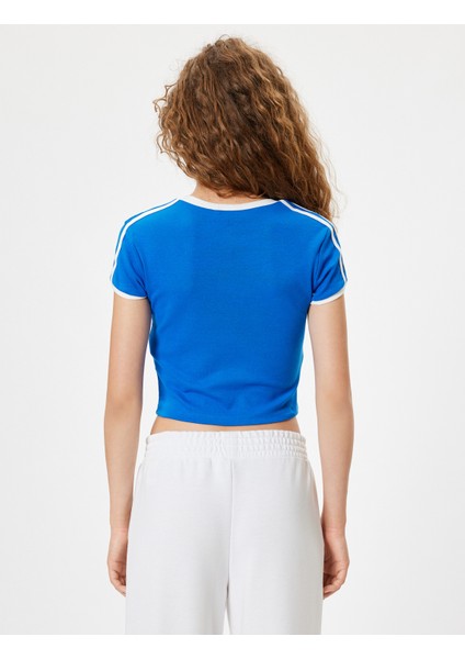 Slogan Baskılı Tişört Bisiklet Yaka Biyeli Kısa Kollu Slim Fit fırsatları