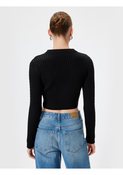 Triko Crop Kazak Uzun Kollu Saç Örgü Dokulu fırsatları