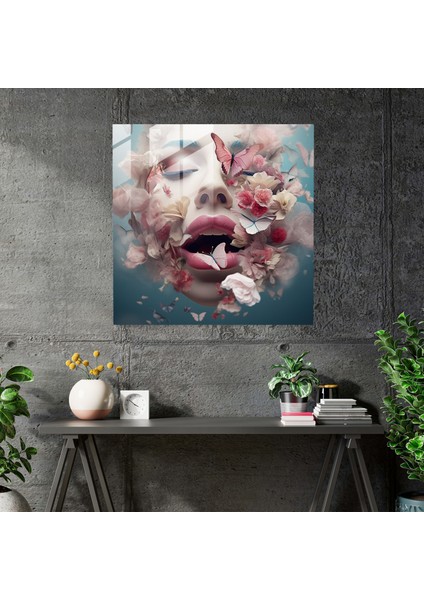 Kaprisli Öpücük - Cam Baskı - Öpücük, Dudaklar, Cam Duvar Sanatı, Dijital Sanat Eseri, 30X30
