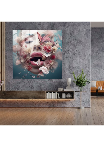Kaprisli Öpücük - Cam Baskı - Öpücük, Dudaklar, Cam Duvar Sanatı, Dijital Sanat Eseri, 30X30