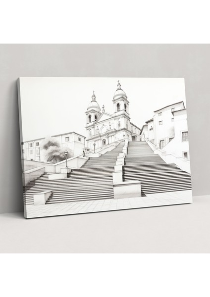 Roma Kanvas Tablo - Ispanyol Merdivenleri Minimalist Çizim - Roma, Minimalist Çizimler, Roma, Duvar Sanatı, 50X30