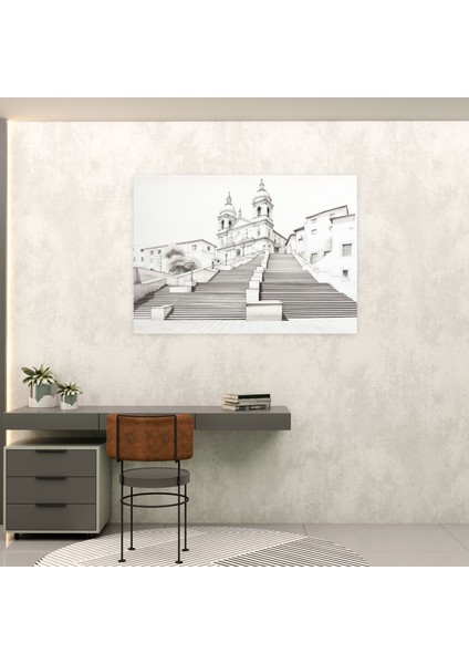 Roma Kanvas Tablo - Ispanyol Merdivenleri Minimalist Çizim - Roma, Minimalist Çizimler, Roma, Duvar Sanatı, 50X30 modelleri