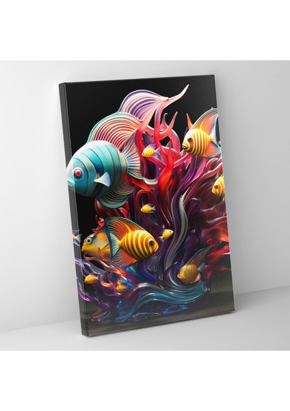 Gerçekçi Cam Heykel Duvar Sanatı - Gerçekçi Cam Heykel, Kanvas Tablo, Tropikal Balık, Kanvas Tablo, 30X50
