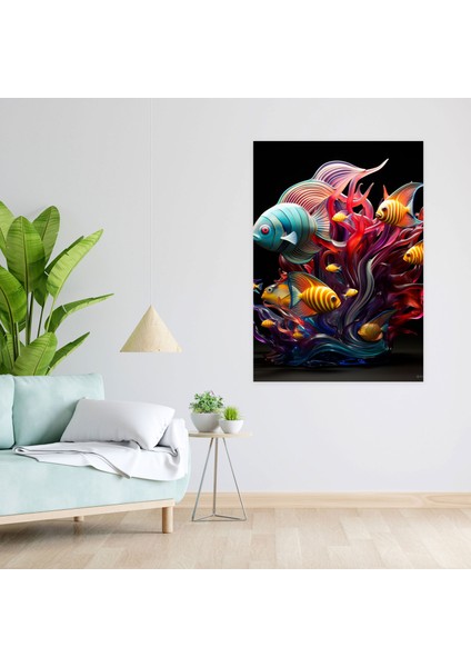 Gerçekçi Cam Heykel Duvar Sanatı - Gerçekçi Cam Heykel, Kanvas Tablo, Tropikal Balık, Kanvas Tablo, 30X50 modelleri
